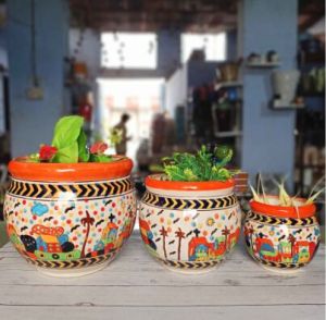 Set Of Pots  Chinese Pntng Ganda 3 Pcs Set