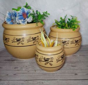 Set Of Pots  Pntng Brwn Ganda 3 Pcs Set