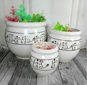 Set Of Pots  Whit Pntng Ganda 3 Pcs Set