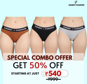 Mid Rise Bikini Panty Combo Pack Of 3 (Black,brown,grey)