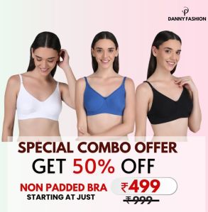 Non Padded Bra In Combo Pack Of 3 Colour (White, Blue, Black)