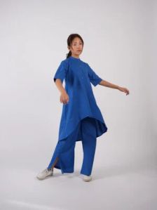 Cobalt Blue Cotton Asymmetric Co-ord Set