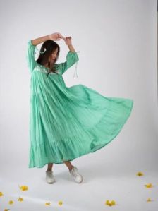 Embroidered Mint Green Dress With Scrunchies