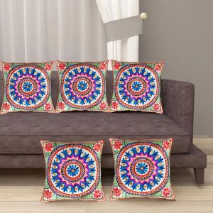 Handmade Abstract Multicolored Wool Thread Embroidery Cushion Cover