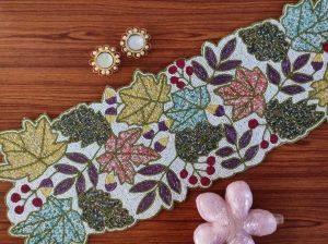 Handmade Maple Leaves Pastel Theme Beaded Table Runner