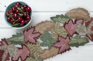 Handmade Vibrant Maplewood Leaves Beaded Table Runner,