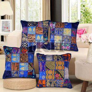 Indikraftshub Cotton Abstract Designer Patchwork Cushion Cover, Technics : Handmade, Embroidery