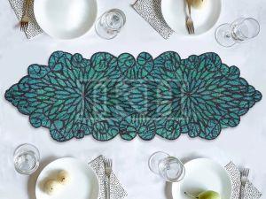 Emerald Blue Handmade Beaded Embroidery Table Runner