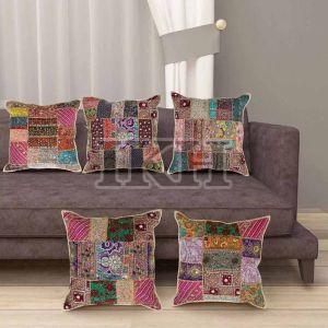 Handmade Multicolor Beaded Cushion Cover For Sofa