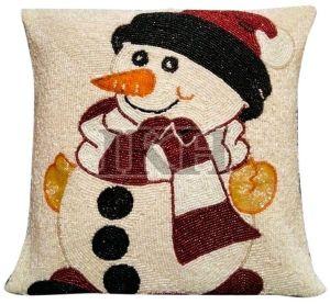 Handmade Snowman Beaded Cushion Cover For Sofa, Bed, Chairs