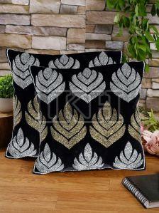 Velvet Golden Silver Sequins Leaves Beaded Cushion Covers