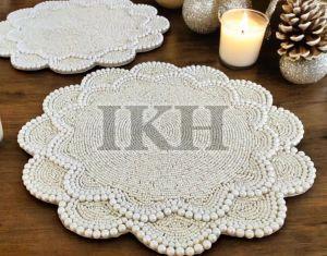 Winter Theme White Silver Snowflakes Beaded Placemats