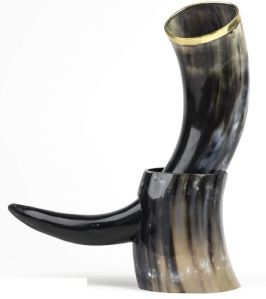 Drinking Horn With Stand, Color : Black