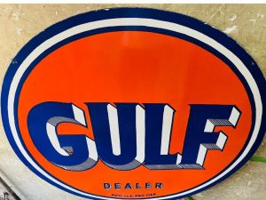 Gulf Dealer Enamel Sign Board 48 Inch For Advertisement