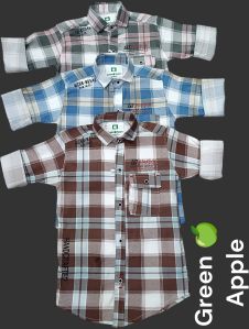 Green Apple Round Or Band Neck Checkered Cotton Shirt, Sleeve Style : Long Sleeve, Full Sleeve