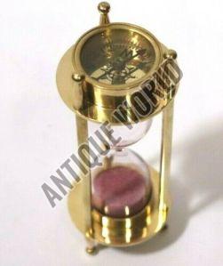 Brass Nautical Sand Timer With Compass, Weight : 160 Gm