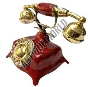 Red and Golden Finished Antique Brass Telephone