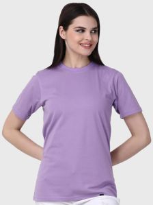 Ladies Cotton Lilac Round Neck T-Shirts