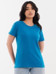 Ladies Cotton Ocean Blue Round Neck T-Shirts