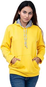 Ladies Pullover Yellow Cotton Hoodies