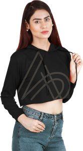 Ladies Crop Black Cotton Hoodies