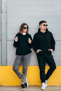 Unisex Black Plain Hoodie