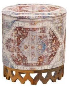 Printed Round Wooden Crown Base Ottoman