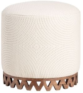 Round Wooden Crown Base Ottoman For Decoration, Home, Indoor, Living Room