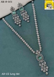 Ad Cz Long Necklace Set VVS1 Party Wear, Wedding Wear, Festive Wear, Packaging Type : Velvet Box