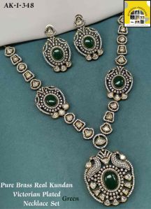 Green Victoria Plated Pure Brass Real Kundan Necklace Set