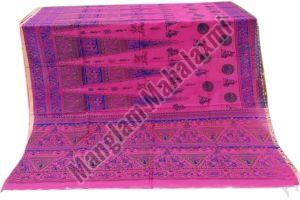 Pink Madhubani Hand Block Silk Saree, Speciality : Shrink-resistant