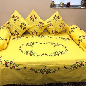 Cotton Single Bed Embroidered Diwan Cover Set