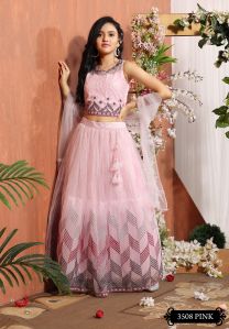 Girls Designer Pink Lehenga with Zari Thread Work Blouse