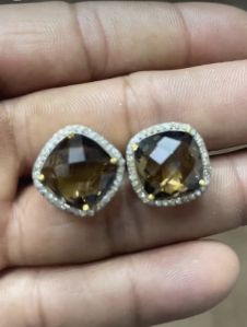 Ladies Smoky Quartz Cubic Zirconia Earrings, Packaging Type : Plastic Box