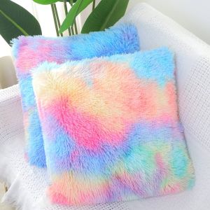 Square Rainbow Fur Pillow