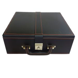 Black Leatherette Chess Box (4 KH) - Stitched design