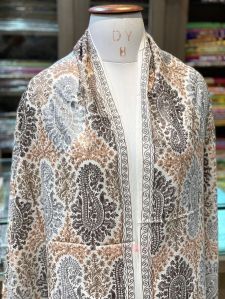 Grey & White Kashmiri Embroidery Shawl