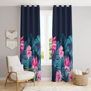 Black Floral Polyester Curtains