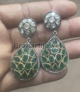Ladies Emerald Polki Earrings