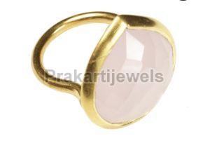 Ladies Gold Plating Pink Chalcedony Silver Ring