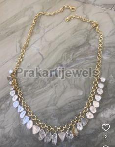 Ladies Gold Plated Cut Diamonds Slices Necklace