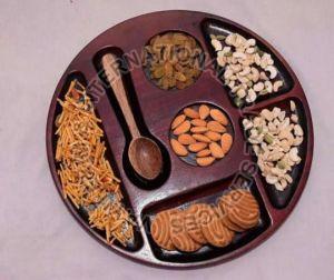 7 Compartments Wooden Round Serving Tray