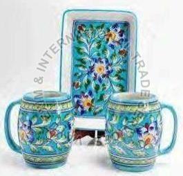 Blue Pottery  Mug with Tray