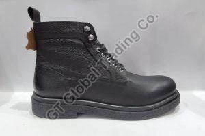 Black Mens Lace Up Leather Boot