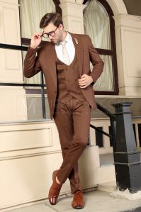 Mens Brown Three Piece Suit
