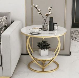 Side Tables For Living Room with Marble Top Gold Color
