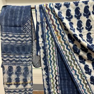Blue Printed Cotton Kurti Fabric