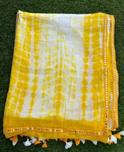 Yellow & White Mulmul Cotton Sarees