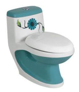 Aqua Green and White Ceramic One Piece Water Closet