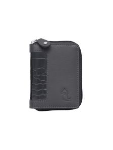 Kara Unisex Debit Card Holder Genuine Leather Embossed Design Multiple Slots Zipper Credit Cardholder